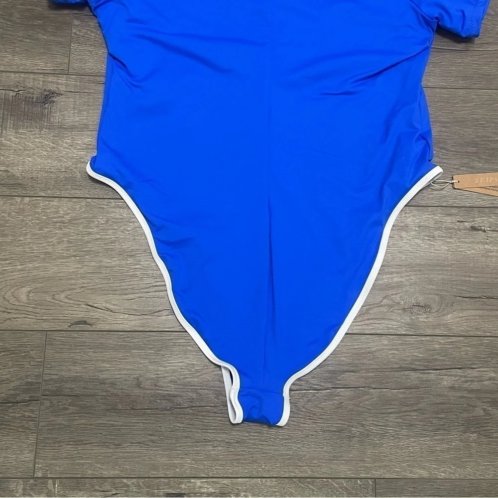 SKIMS Sporty high-neck stretch recycled nylon swimsuit Cobalt Sz 3X NWT